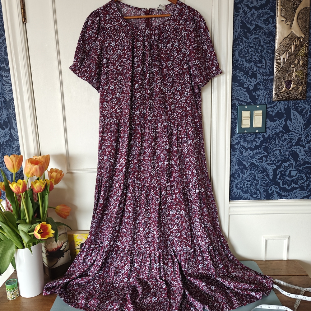 NWT J. Crew Burgundy Floral Midi Dress - Sz Med; Cottagecore, boho, cowgirl